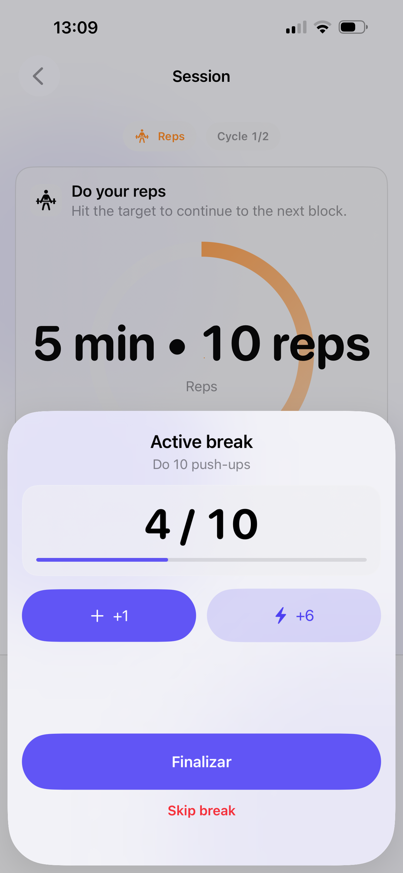 PomodoReps – rep counting screen