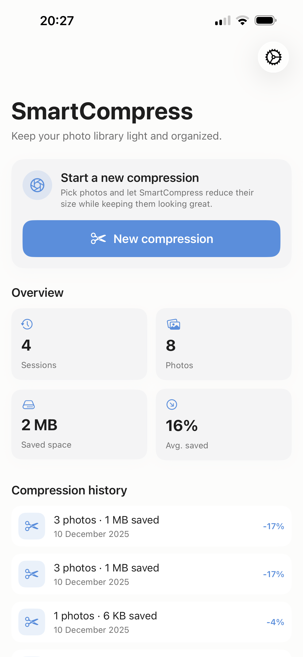 Smart Compress main screen